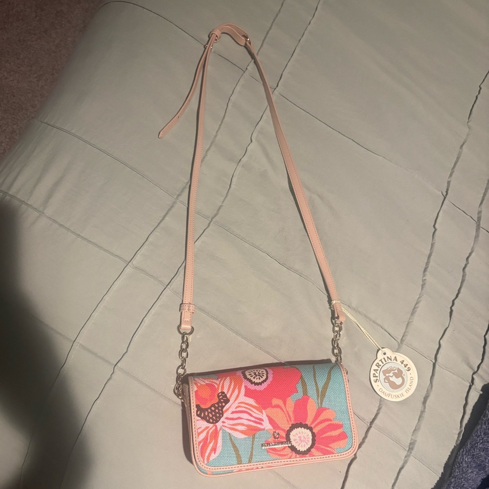Spartina Pink and Blue Floral Crossbody Bag